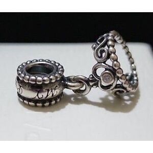 My Princess Tiara Crown Dangle Cubic Zirconia Charm in Sterling Silver